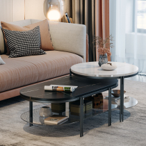 Rock board tea table small apartment living room light luxury modern simple creative multifunctional oval coffee table TV cabinet combination