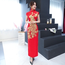 Yingbin Clothing Women Etiquette Qipao Lady Conserved With Long Style China Wind Performance Dress Wedding Banquet Red Autumn And Winter