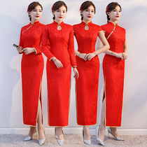 Etiquette Clothing Women Greeting Benn Qipao Red Awards Lady Costume 2022 New Autumn And Winter Walking Show Gig Long Sleeves