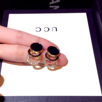 Black stud earrings 2021 new fashion circle multi-layer earrings womens high-grade sense of earrings short personality exquisite temperament
