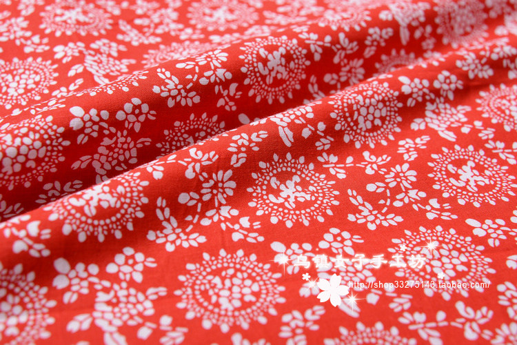 全棉红色印花布农家乐服装面料背景装饰布diy布料民族风面料.