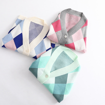 Autumn and winter new fashion V-neck Macaron color three-button long-sleeved color diamond grid knitted cardigan women