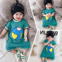 Baby jumpsuit summer baby short sleeve cotton coat 3 newborn 2 Full Moon year old leather ball climbing suit 01 years old