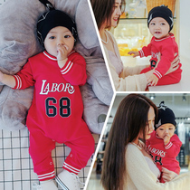 New baby clothes Born in May Baby clothes Foreign style Ha clothes climbing clothes Boys super cute out of hug clothes