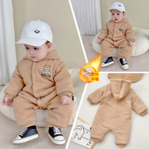 ins infant conjoined Harbin clothing Korean version of tidal ocean air treasure clothing autumn and winter plus velvet thickened newborn clothing