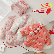 Newborn infants and young children warm gloves festive New year dress female baby dress winter dress baby cotton dress