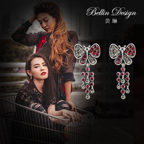 High-end sense of color drop earrings ear buckle earrings long European and American French retro personality wild earrings women 3029