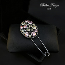 Cardigan sweater jacket large pin womens high-end silk scarf shawl buckle retro brooch coat crystal accessories 3271