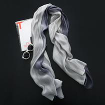 Spring and autumn mulberry silk real silk scarf gradient color cotton linen scarlet sunscreen sunscreen shawl female yarn towel summer light and thin gray