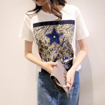 Sandro Svpr retro temperament cotton short sleeve printed T-shirt 2021 summer new mercerized cotton coat women