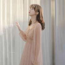 Sandro Svpr lace dress with dress lady 2022 spring new sweet and long sleeves with a long V collar A-word dress