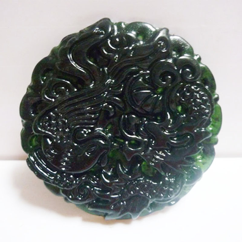 天然活磁墨玉龙凤挂件功能玉黑绿玉墨绿玉龙飞凤舞挂件颈饰挂饰_7折