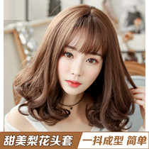 Wig Female Air Bangs Short curly hair wig Air Bangs Pear Flower Head wig Long Curly hair Full Headgear