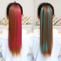 Purple color pick-up wig Ponytail female lace-up long straight hair Ponytail wig piece realistic medium long ponytail