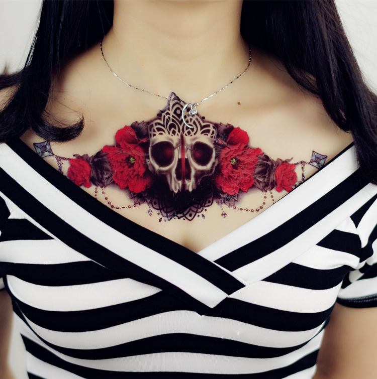 乳下纹身贴 花胸贴 海洋之心蕾丝图腾莲花防水纹身贴男女胸下纹身