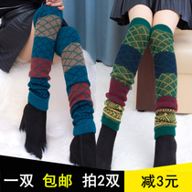 Womens autumn and winter new socks extended warm knee boots set Joker high leg sleeve stitching knee piling socks