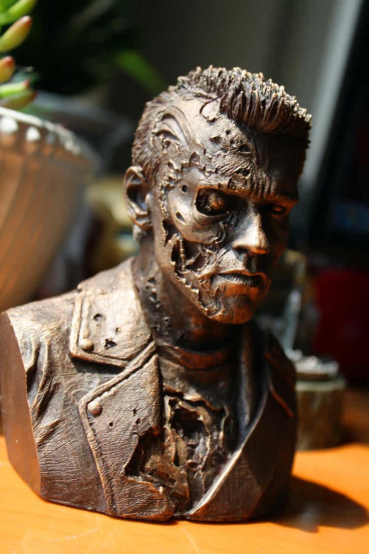 1:4魔鬼终结者阿诺德施瓦辛格t800战损胸像模型书桌摆件仿铜雕像