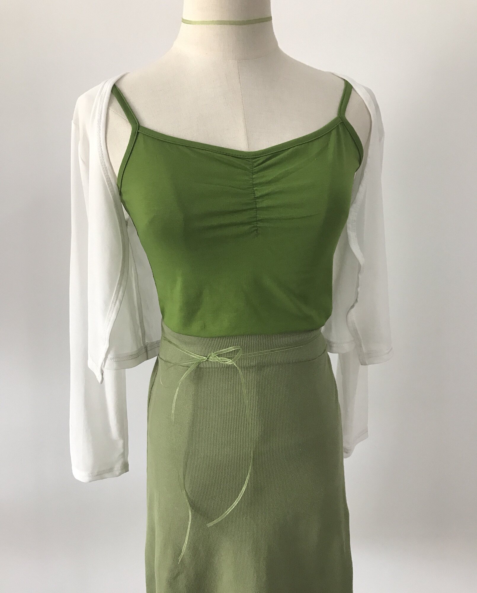 自制 晚风军绿螺纹半身裙 a字裙