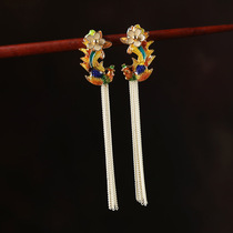 Ancient wind small flower tassel earrings long temperament senior earrings sterling silver retro National style ear jewelry women