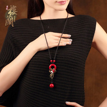Ethnic sweater chain long simple Wild Women autumn and winter red ornaments pendant pendant retro necklace