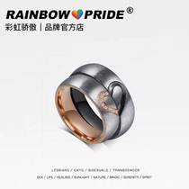 RainbowPride titanium steel couple ring micro-set zircon same-sex ring LES lesbian GAY men and women