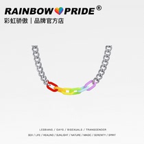RainbowPride Six Color Rainbow Pride Month Titanium Steel Acrylic LGBTQ Necklace Clavicle Chain Couple Same sex