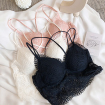Beauty back bralette small suspenders triangle cup bra bottoming vest sexy French lace gathering underwear braT