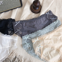 ins Morandi color light milk silk mesh bow sexy low waist underwear no trace cotton stall breifs