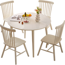Lins Home Cream Style Solid Wood Dining Table and Chairs Round Dining Table Home 2024 New Lins Wood Industry LH094