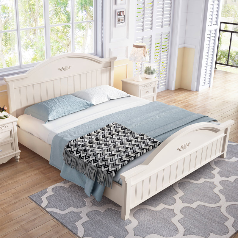 林氏木业韩式田园风格床1.5米公主卧室床双人床白色板式床家具A3产品展示图4