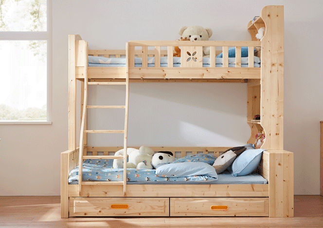 林氏木业儿童高低床多功能全实木带梯柜成人床上下铺床组合cq4a