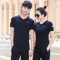 Summer 361 sportswear suit womens short-sleeved trousers lovers pure cotton thin outdoor running casual clothes mens clothing