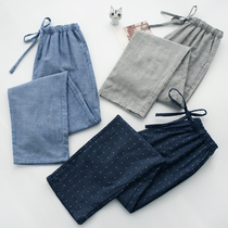 Japanese couple pajamas womens mens trousers spring and summer pure cotton gauze double-layer home pants thin plus size loose