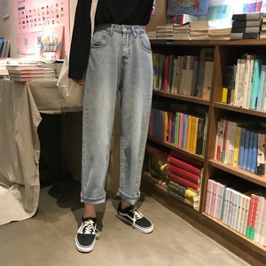 网红同款牛仔裤女宽松秋季2018新款韩版学生bf百搭高腰显瘦长裤子