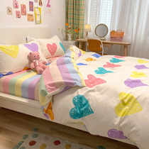 ins Nordic simple bed three or four piece cotton cotton dormitory quilt cover 1 5m bed sheet girl heart dream heart