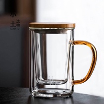 Large capacity glass teacup high temperature resistant thickening personal tea cup male office tea water separation with cover water Cup