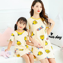 Childrens night dress Short sleeve princess dress Summer girls pure cotton parent-child thin little girl pajamas Large childrens home clothes