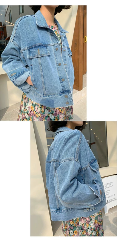 Hàn Quốc Dongdaemun Mua sắm của phụ nữ Mùa thu màu xanh lam ngắn áo khoác denim rời Hàn Quốc BF Fashion Ins Retro Top - Áo khoác ngắn