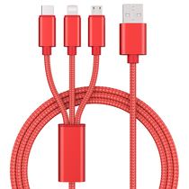 Nylon weaves three-in-one drag multi-function data line type for Apple mobile phone charging line custom logo