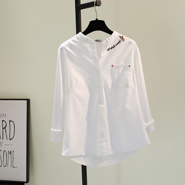 Embroidered cotton linen white shirt women's new fall 2020 Korean style literature and art single pocket long sleeve shirt casual top Embroidered cotton linen white shirt women's new fall 2020 Korean style literature and art single pocket long sleeve shirt casual top