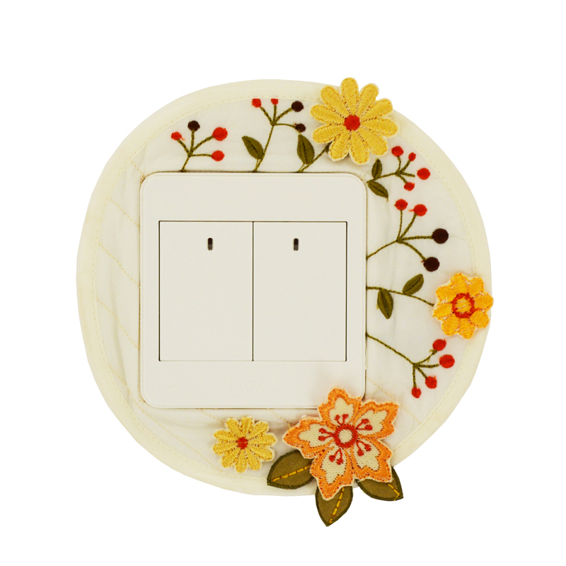 新中式布艺开关套开关贴墙贴壁火防尘罩插座套创意保护套(花韵)