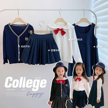 Chen Mother Girls' clothing jk college style autumn two-piece knitwear sweater top western school uniform dress children's trendy