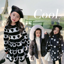 Chen Chen Mother Girls clothing love two piece set knitted dress thick down jacket top coat trendy