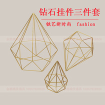 Golden iron diamond ornaments wedding catwalk Road citation area window decoration diamond pendant wedding props