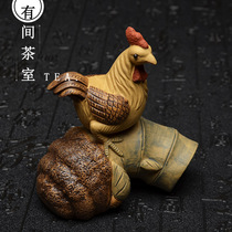 Tea pet ornaments boutique purple sand bamboo root chicken sculpture Zodiac chicken Tea play piece tea tray home decoration Kung Fu Tea Ware