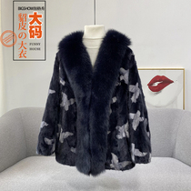 (focus on high end big code) Fat mm pythusa winter big code mink leather big coat woman 200 catty of mid-length fox fur collar