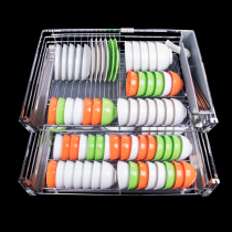 Kitchen cabinet pull basket 304 stainless steel double buffer drawer type Bowl basket kitchen cabinet seasoning storage bowl rack built-in