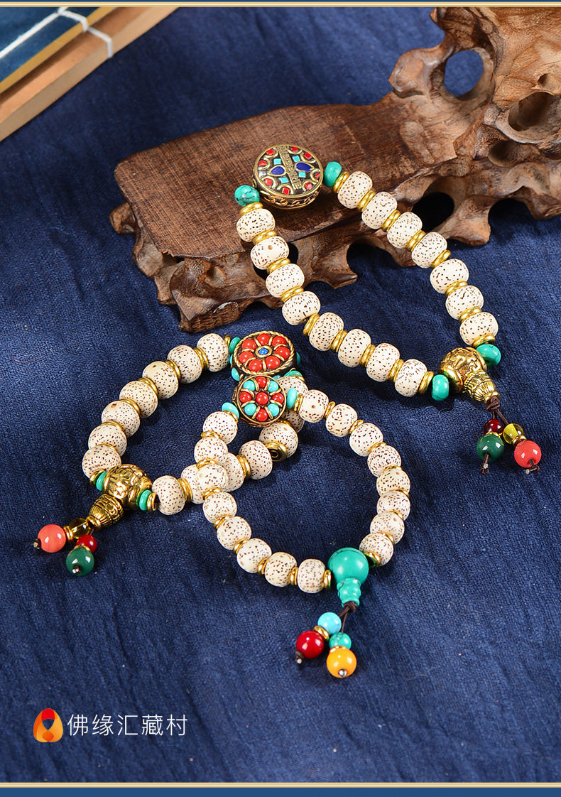 藏传佛教民族风配饰合金串珠手链星月菩提牛骨手串