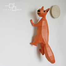 Mori Nordic creative squirrel wall decoration 3D geometric small animals Japanese home furnishings diy paper art cute