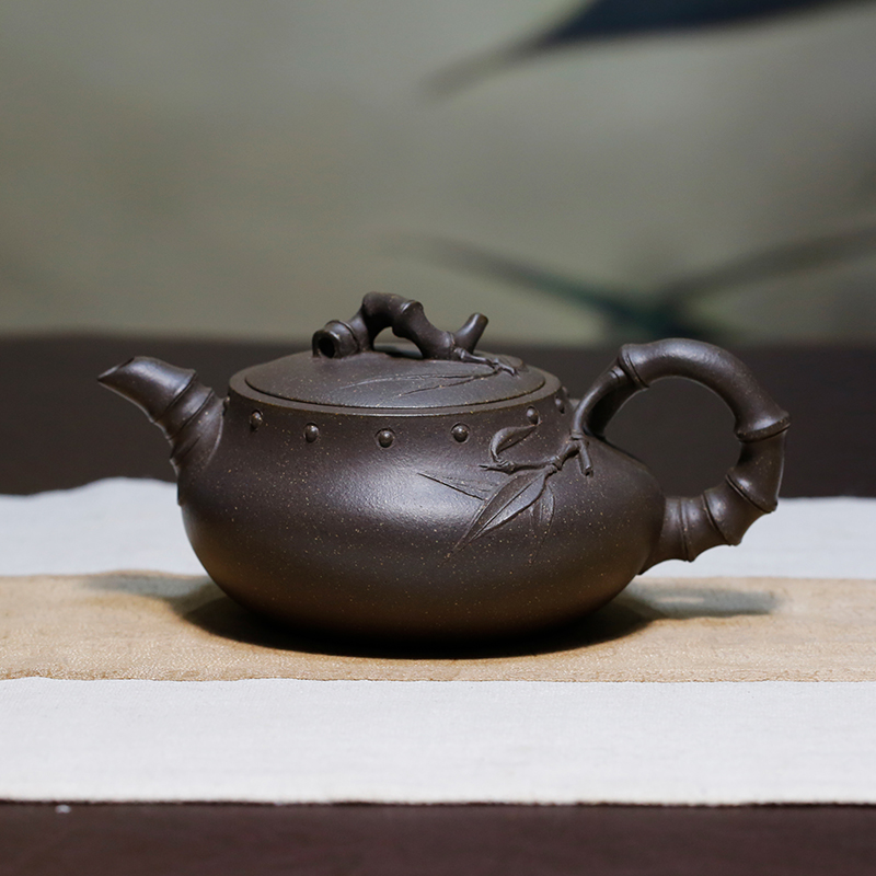 贵妃竹/竹段/静竹原矿天青泥大师孔祥生纯全手工贴竹宜兴紫砂壶